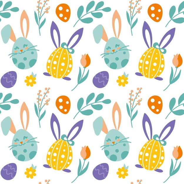 Huevos de Pascua coloridos. Caza de huevos de Pascua. Impresión divertida. Patrón sin fisuras. Vector.