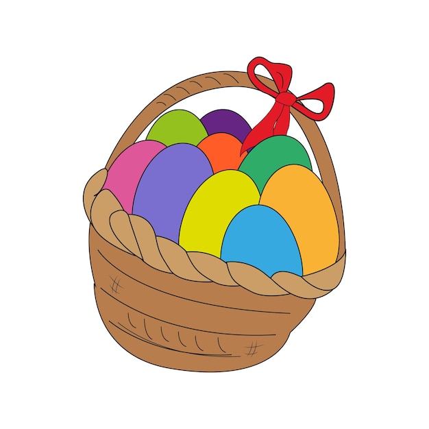 Vector huevos de pascua coloridos en una cesta decoración tradicional