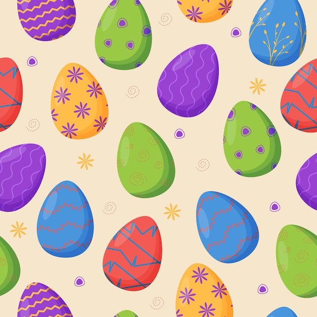 Huevos de Pascua coloridos decorados de patrones sin fisuras Vacaciones de primavera Felices huevos de Pascua