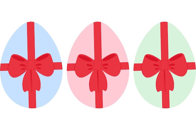 Huevos de Pascua coloridos con un lazo rojo saludo de Pascua elementos de diseño festivo conjunto conceptual 3