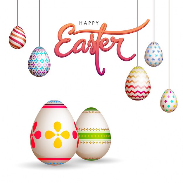 Huevos de Pascua coloridos sobre un fondo blanco