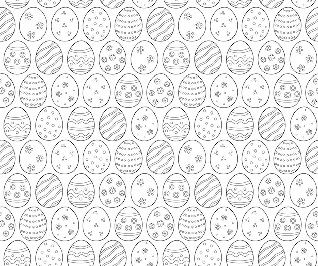 Huevos de pascua como símbolo de la gran fiesta religiosa. patrón sin costuras en estilo garabato sobre fondo blanco. ilustración vectorial