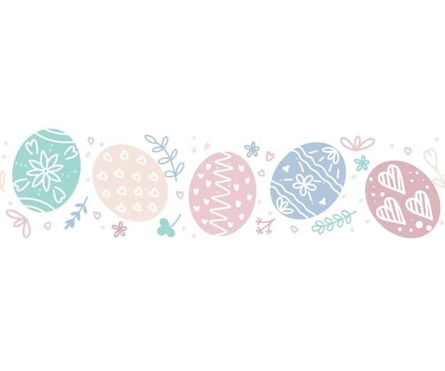 Huevos de Pascua sin costuras frontera huevos hierbas y flores decoración para tarjetas e invitaciones festivo este