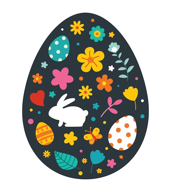 Huevos de Pascua decorados con flores y adornos de Pascua.