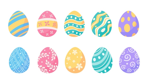 Huevos de Pascua decorados con patrones coloridos para una actividad de búsqueda de huevos de Pascua con los niños