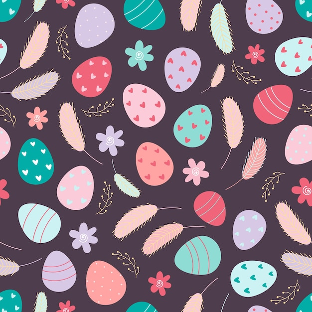 Huevos de pascua decorados de patrones sin fisuras. fondo de pascua. diseño para textiles, embalajes, envoltorios, tarjetas de felicitación, papel, impresión. ilustración vectorial