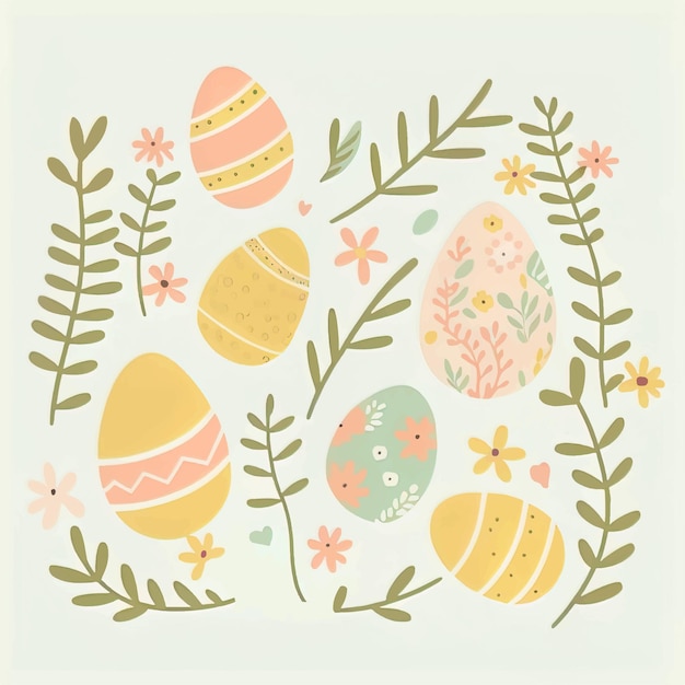 Huevos de Pascua decorados sobre fondo claro