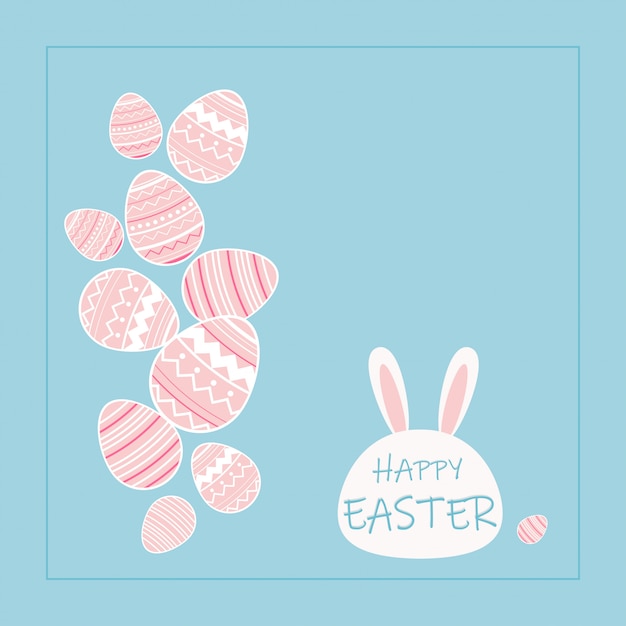 Huevos de Pascua decorativos, tarjeta feliz del día de fiesta en fondo azul.