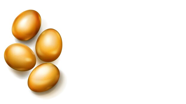 Huevos de Pascua dorados realistas con sombras en blanco