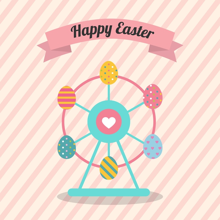 Huevos de Pascua felices Ferris Wheel con el ejemplo colorido del vector de los huevos de Pascua.