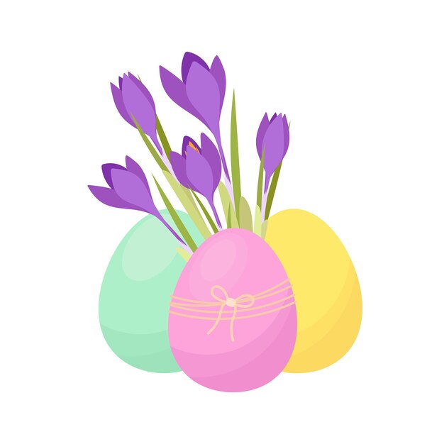 Huevos de Pascua con flores de azafrán Decoración de Pascua