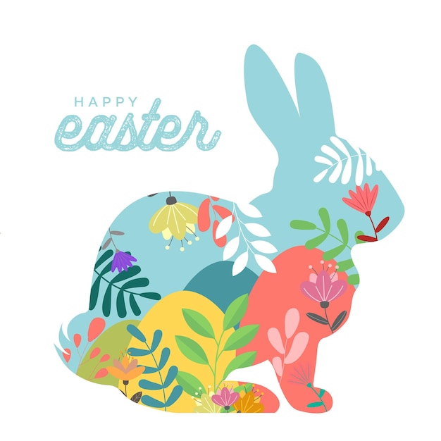 Huevos de Pascua y flores cortadas en papel sobre fondo geométrico Ilustración vectorial Lugar para el texto