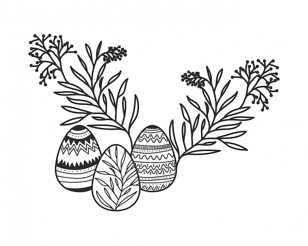 Huevos de Pascua con flores y hojas icono aislado