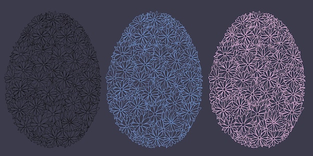 Vector huevos de pascua en forma de fondo de camomiles estado de ánimo de primavera en forma de un patrón floral negro y color delinea los huevos