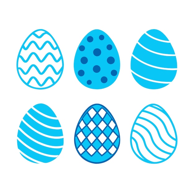 Huevos de Pascua Huevos pintados de color azul Rayas de color puntos ondas en una ilustración plana 16