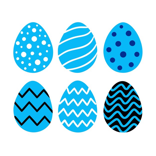 Huevos de Pascua Huevos pintados de color azul Rayas de color puntos ondas en una ilustración plana 3