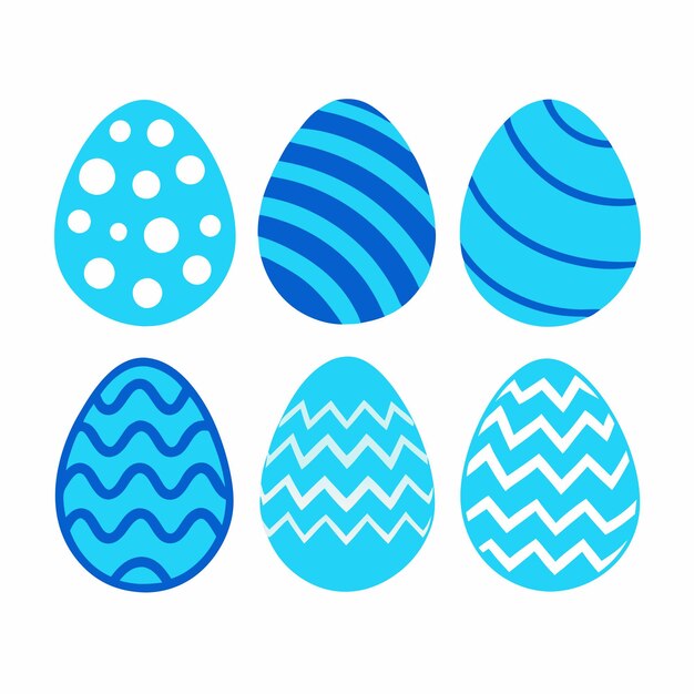 Huevos de Pascua Huevos pintados de color azul Rayas de color puntos ondas en una ilustración plana 6