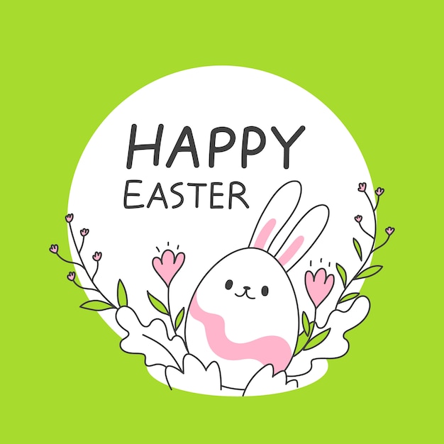 Huevos de Pascua lindos con orejas de conejo en estilo de primavera, línea simple y limpia ilustración vectorial