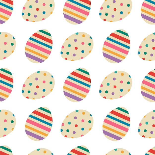 Huevos de Pascua patrón sin costuras Huevos coloridos con puntos y rayas Ilustración vectorial para tarjetas de felicitación Fondo de tela papel de envoltura textil de cocina