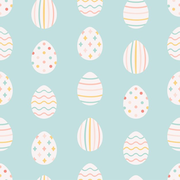 Huevos de Pascua con patrón sin costuras Huevos pintados de colores Feliz Pascua Ilustración vectorial en estilo plano