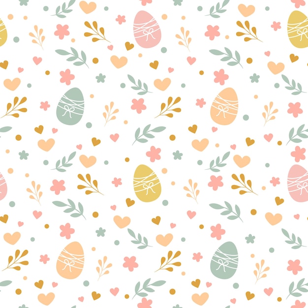 Huevos de Pascua con patrón de flores y hojas Vacaciones de Pascua sobre fondo azul