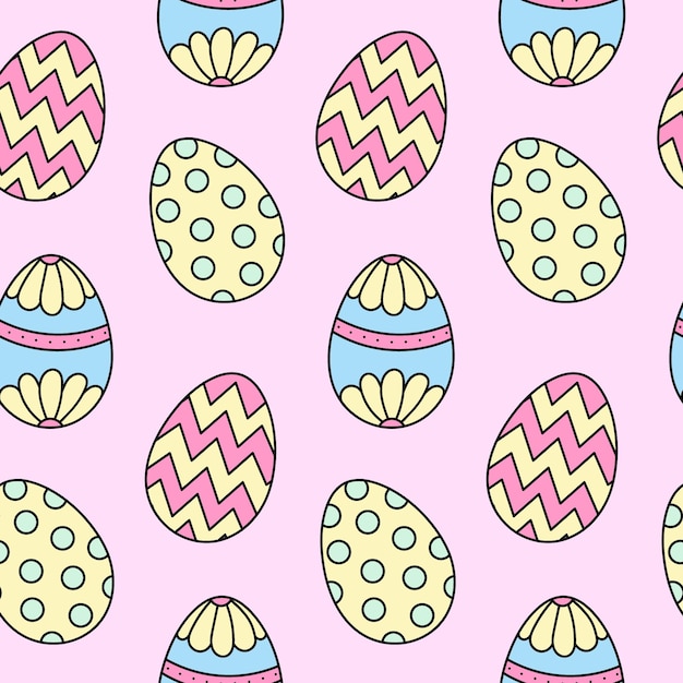 Huevos de Pascua de patrones sin fisuras en colores pastel Lindos huevos de garabato pintados a mano dibujados