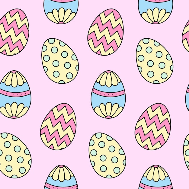 Huevos de pascua de patrones sin fisuras en colores pastel lindos huevos de garabato pintados a mano dibujados