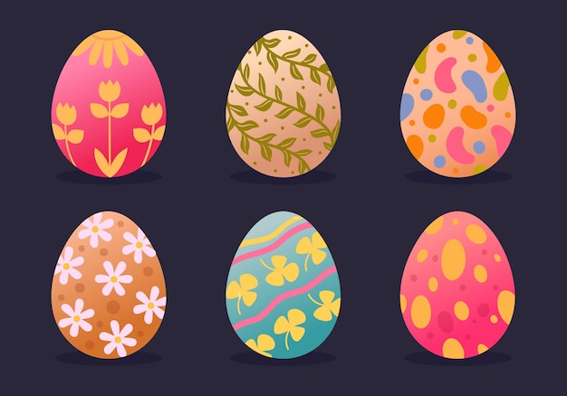 Huevos de Pascua pintados huevos tradicionales de colores de dibujos animados vacaciones de primavera huevos de pascua chocolate o huevos de pollo conjunto de ilustraciones vectoriales planas colección de huevos de Pasqua