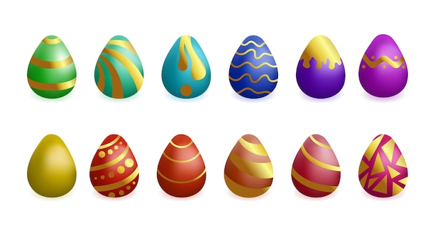 Huevos de Pascua realistas con patrones dorados ilustración vectorial