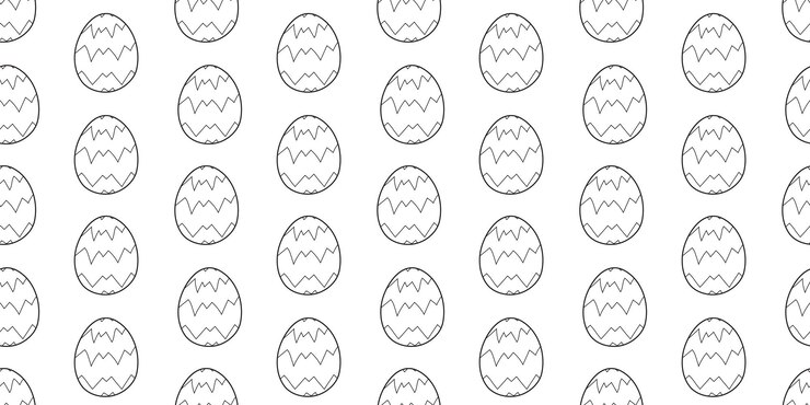 Huevos de Pascua tradicionales de contorno negro dibujo sin costuras patrón aislado sobre fondo blanco ilustración de contorno monocromática simple dibujada a mano perfecta para papel tapiz o tela