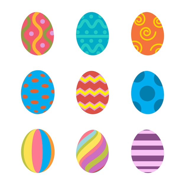 Huevos de Pascua vector iconos estilo plano. Vector aislado de huevos de Pascua. Huevos de Pascua para el diseño de vacaciones de Semana Santa. Iconos de huevos de Pascua estilo plano moderno. Huevos de Pascua aislados sobre fondo blanco. .