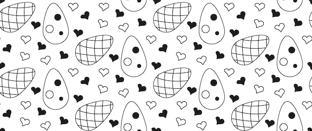 Huevos de patrones sin fisuras Pascua y corazones Doodle Blanco y negro Ilustración de vector geométrico