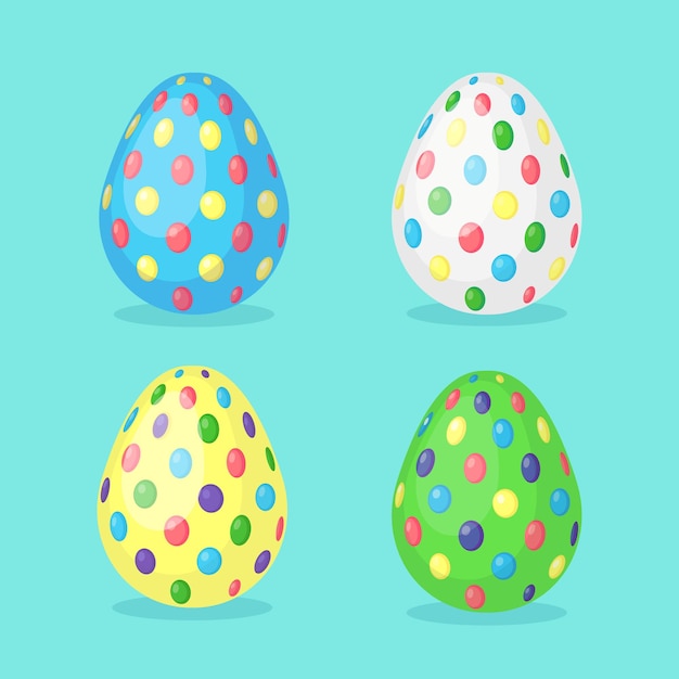 Huevos punteados de Pascua decorados coloridos. Vacaciones de primavera. Felices Pascuas