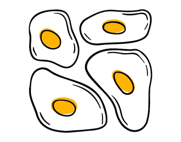 huevos revueltos cartón de moda póster comida desayuno concepto de nutrición huevos rebueltos icono garabateado dibujado a mano contorno dibujo línea clipart símbolo