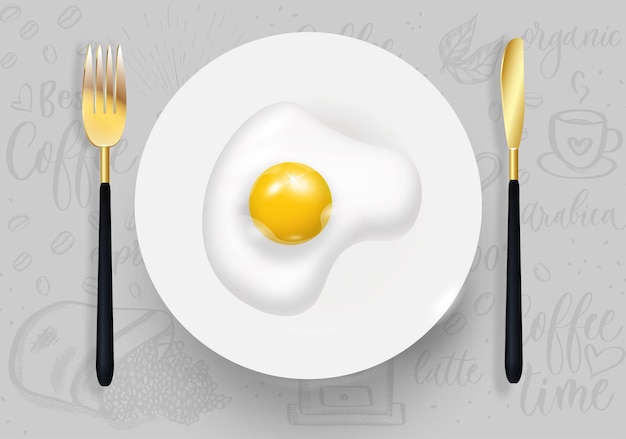 Huevos revueltos en un plato Cartel de buenos días Diseño vectorial realista