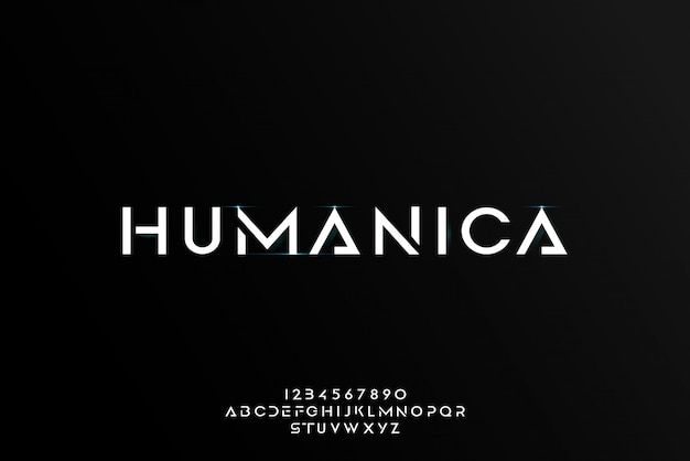 Humanica, una fuente abstracta alfabeto futurista con tema de tecnología. diseño moderno de tipografía minimalista