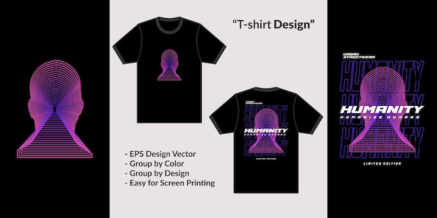 Humanidad. Camiseta negra tipográfica de streetwear para diseños motivacionales, sudaderas con capucha o mercadería