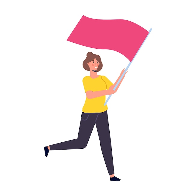 Humano corriendo con una bandera. Ilustración vectorial