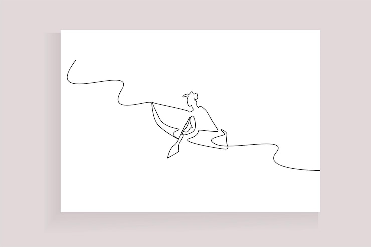 Vector humano persona kayak canoa deporte acuático estilo de vida arte lineal