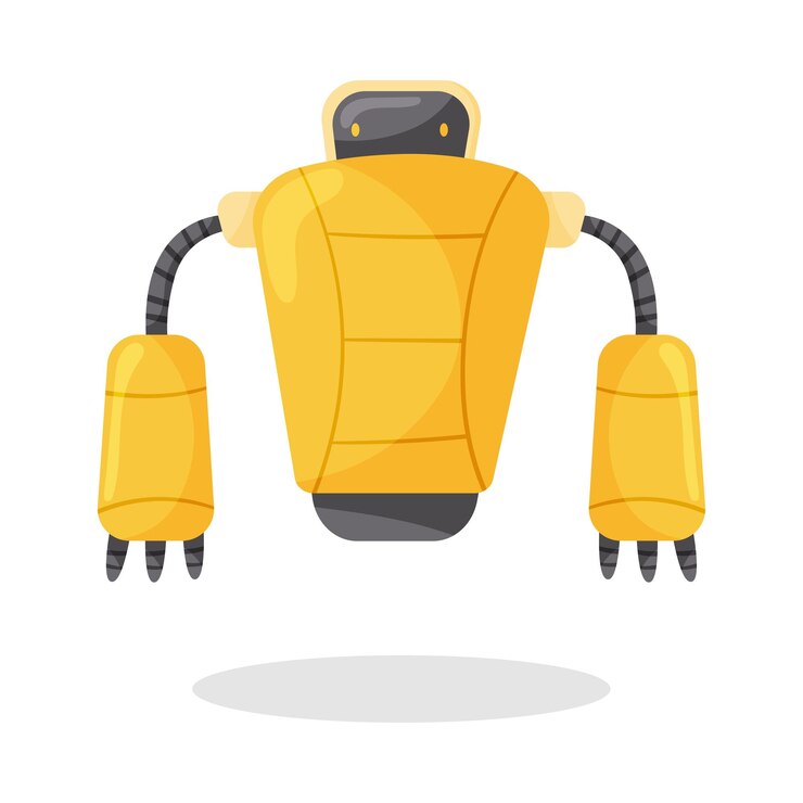 Vector humanoide de hierro amarillo o robot con cabeza y extremidades como ilustración vectorial de inteligencia artificial