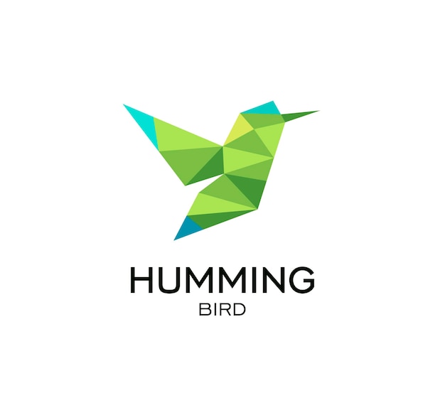 Hummig bird signo geométrico calibri plantilla de logotipo vectorial poligonal abstracto origami color verde bajo