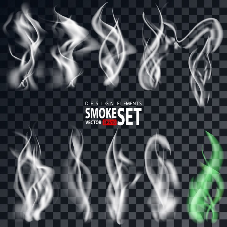 Vector humo aislado sobre fondo transparente. cigarrillos conjunto de humo. ondas de humo de cigarrillo realistas aisladas.