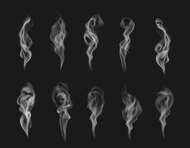 Vector humo de cigarrillo o efecto vectorial realista de vapor.