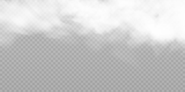 Vector humo de niebla de nubosidad de vector blanco sobre un fondo transparente cielo nublado o smog sobre la ciudad