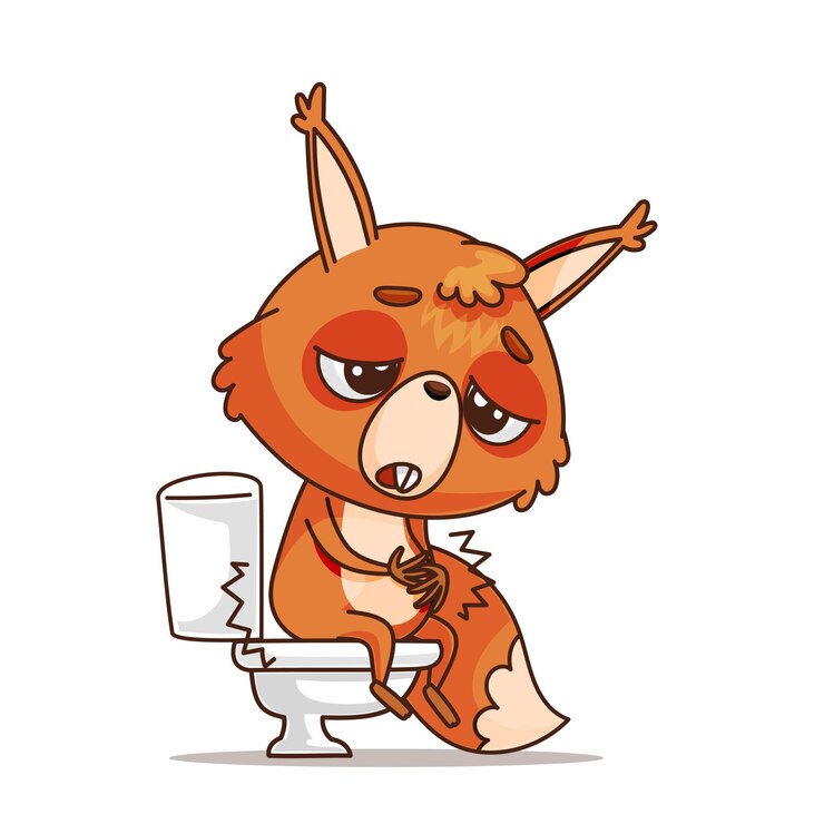 Vector un humorístico y adorable personaje animal de dibujos animados representado humorísticamente en un asiento del inodoro