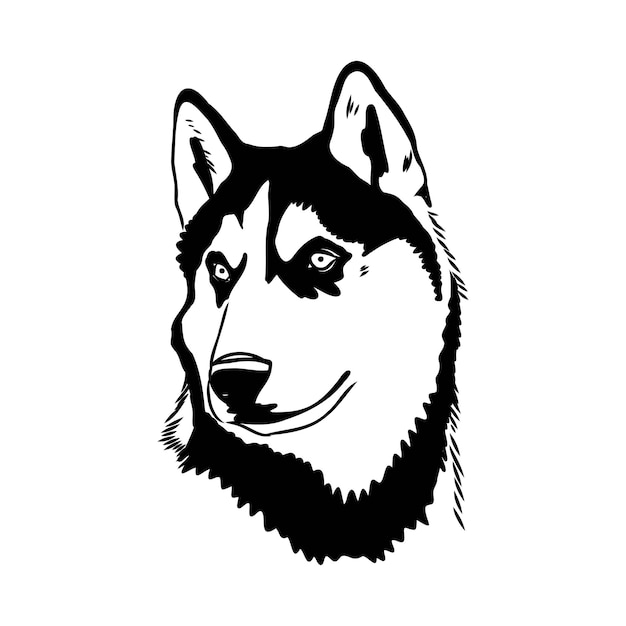 Husky aislado en silueta de perro de plantilla de fondo blanco