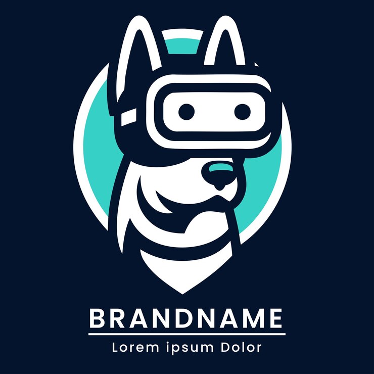 Vector husky de alta tecnología con auriculares vr logotipo de mascota futurista marca digital elegante para empresas centradas en la tecnología