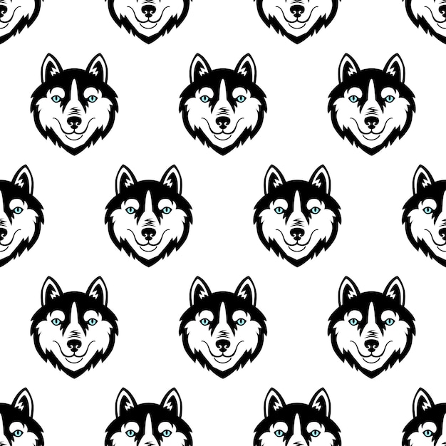 Husky cabeza perro blanco y negro vector de patrones sin fisuras