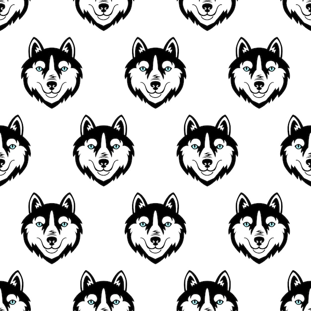 Husky cabeza perro blanco y negro vector de patrones sin fisuras