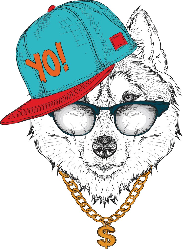 Husky Hipster Dibujo Ilustración Vectorial